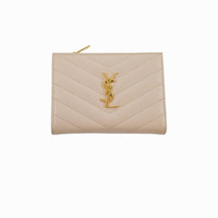 Saint Laurent Cassandre Fragments compact wallet beige