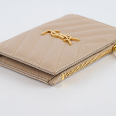 Saint Laurent Cassandre Fragments compact wallet beige