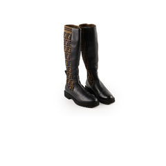 Fendi Zucca Leather Riding Boots Black/Brown Size 39