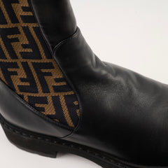 Fendi Zucca Leather Riding Boots Black/Brown Size 39