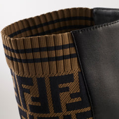 Fendi Zucca Leather Riding Boots Black/Brown Size 39