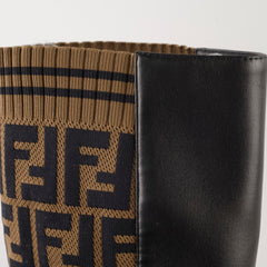 Fendi Zucca Leather Riding Boots Black/Brown Size 39