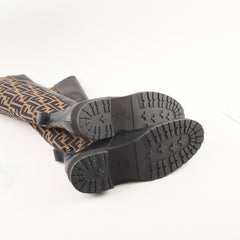 Fendi Zucca Leather Riding Boots Black/Brown Size 39