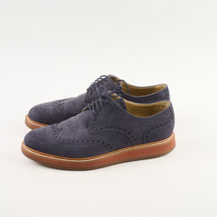 Hermes Mens Lace Up Brogues Suede Navy - Size 42.5