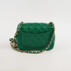 Chanel 18S Mini Square Flap Bag Caviar Emerald Green