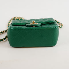 Chanel 18S Mini Square Flap Bag Caviar Emerald Green
