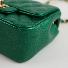 Chanel 18S Mini Square Flap Bag Caviar Emerald Green