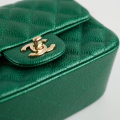 Chanel 18S Mini Square Flap Bag Caviar Emerald Green