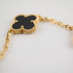 Van Cleef & Arpels Vintage Alhambra Yellow Gold 5 Motif Onyx Bracelet