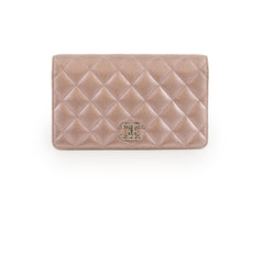 Chanel Metallic Quilted Long Wallet Pink