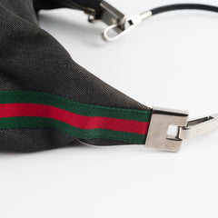 Gucci Denim Web Sherry Line Shoulder Bag Black