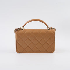 Chanel Top Handle Phone Holder on Chain Dark Beige