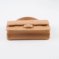 Chanel Top Handle Phone Holder on Chain Dark Beige