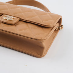 Chanel Top Handle Phone Holder on Chain Dark Beige