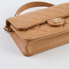 Chanel Top Handle Phone Holder on Chain Dark Beige