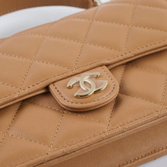 Chanel Top Handle Phone Holder on Chain Dark Beige