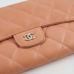 Chanel Lambskin Long Wallet Peach