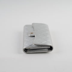 Chanel classic quilted long wallet silver