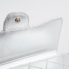 Chanel classic quilted long wallet silver