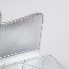 Chanel classic quilted long wallet silver