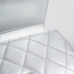 Chanel classic quilted long wallet silver