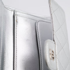 Chanel classic quilted long wallet silver