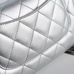 Chanel classic quilted long wallet silver