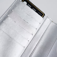 Chanel classic quilted long wallet silver