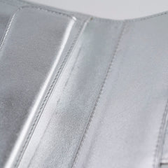 Chanel classic quilted long wallet silver