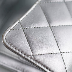 Chanel classic quilted long wallet silver