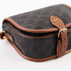 Celine Triomphe Medium Folco Crossbody Tan Brown