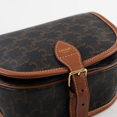 Celine Triomphe Medium Folco Crossbody Tan Brown