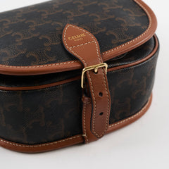 Celine Triomphe Medium Folco Crossbody Tan Brown