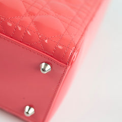 Dior Large Lady Dior Patent Leather Coral