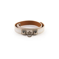 Hermes Collier De Chien CDC Leather Bracelet White/Gold Size XS