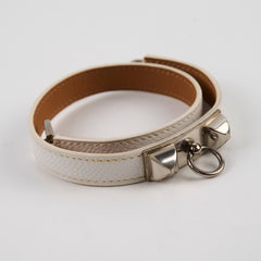 Hermes Collier De Chien CDC Leather Bracelet White/Gold Size XS
