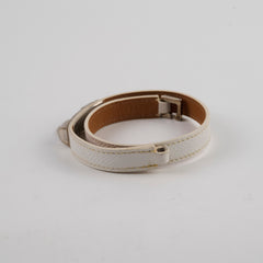 Hermes Collier De Chien CDC Leather Bracelet White/Gold Size XS