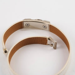 Hermes Collier De Chien CDC Leather Bracelet White/Gold Size XS