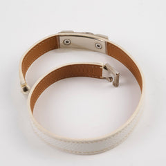 Hermes Collier De Chien CDC Leather Bracelet White/Gold Size XS