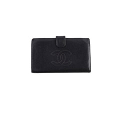 Chanel Vintage Caviar Snap Button Long Wallet Black