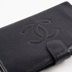 Chanel Vintage Caviar Snap Button Long Wallet Black