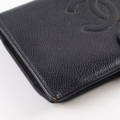 Chanel Vintage Caviar Snap Button Long Wallet Black