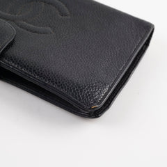 Chanel Vintage Caviar Snap Button Long Wallet Black