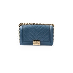 Chanel Old Medium Boy Bag Chevron Caviar Blue 2018