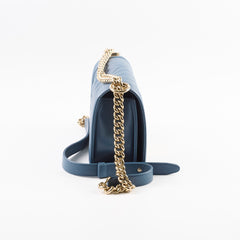 Chanel Old Medium Boy Bag Chevron Caviar Blue 2018