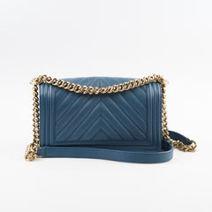 Chanel Old Medium Boy Bag Chevron Caviar Blue 2018