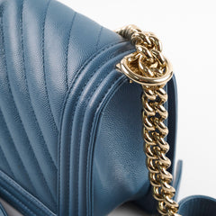 Chanel Old Medium Boy Bag Chevron Caviar Blue 2018