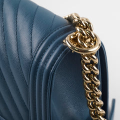 Chanel Old Medium Boy Bag Chevron Caviar Blue 2018