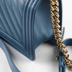 Chanel Old Medium Boy Bag Chevron Caviar Blue 2018
