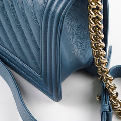 Chanel Old Medium Boy Bag Chevron Caviar Blue 2018